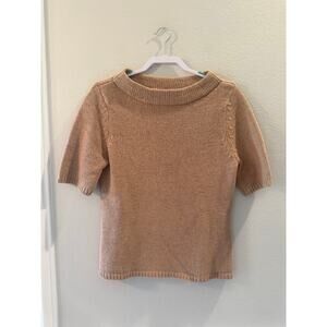 Talbots Women's Short Sleeve Camel Tan Boat Neck Knit Sweater Sz L